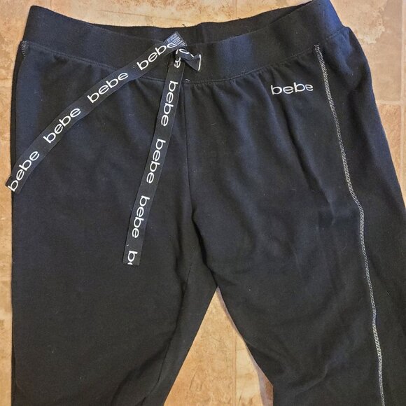 Bebe Women's Size XL Black Joggers With Logo Contrast Stitching Drawstring Waist - Picture 8 of 10